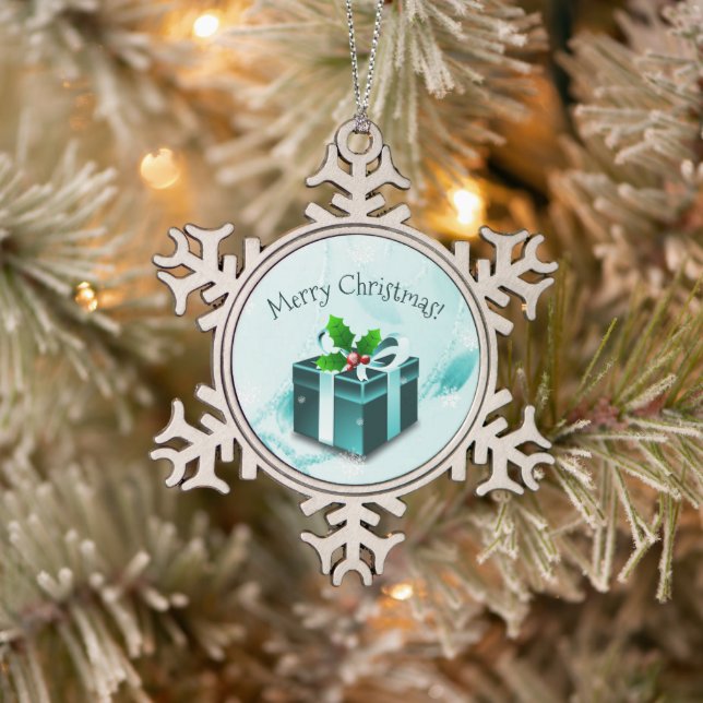 Teal Christmas Gift Ornament (Tree)