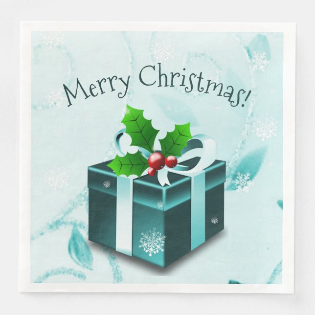 Teal Christmas Gift Paper Napkin (Front)