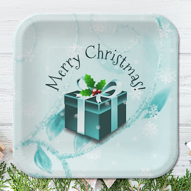 Teal Christmas Gift Paper Plate (Teal Christmas Gift Paper Plates)