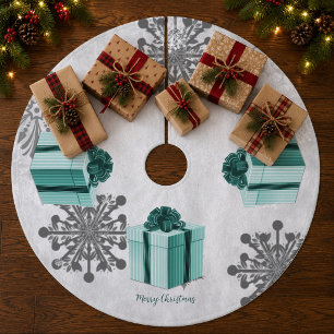 Teal Christmas Gift Tree Skirt