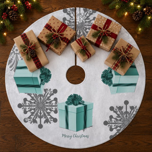 Teal Christmas Gift Tree Skirt (Teal Christmas Gift Tree Skirt)