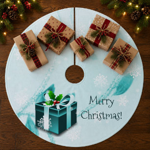 Teal Christmas Gift Tree Skirt