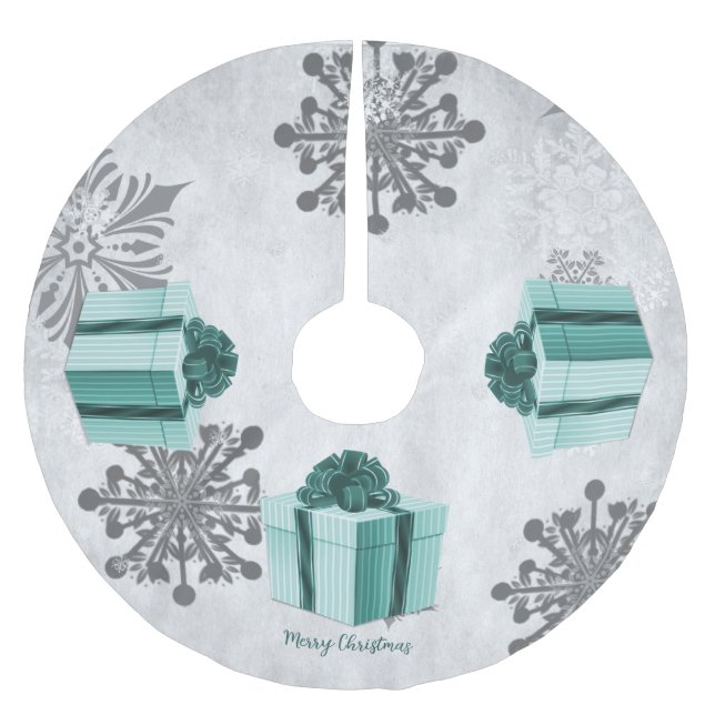 Teal Christmas Gift Tree Skirt (Front)