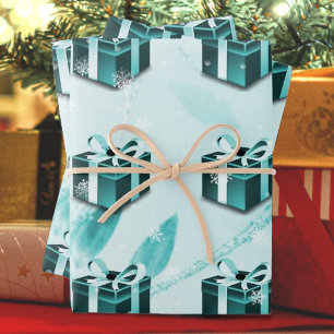 Teal Christmas Gift Wrapping Paper