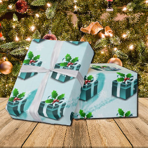 Teal Christmas Gift Wrapping Paper