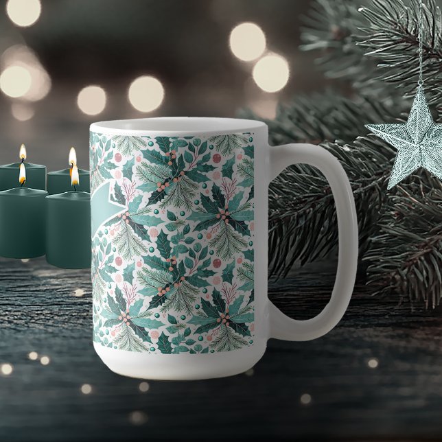 Teal Christmas Holly Berries Pattern#17 ID1009 Coffee Mug (Creator Uploaded)