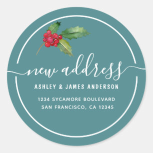 Teal Christmas Holly New Address Seal