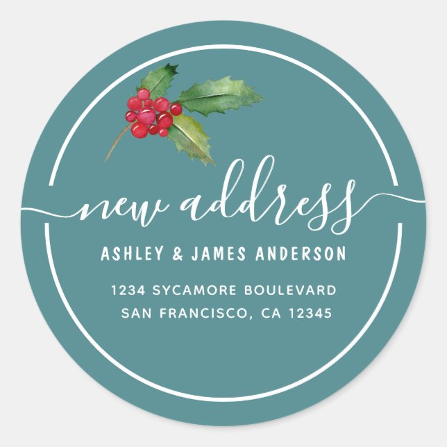 Teal Christmas Holly New Address Seal (Front)