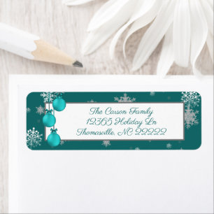 Teal Christmas Ornaments Address Label