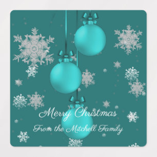 Teal Christmas Ornaments Baking Labels