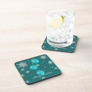 Teal Christmas Ornaments Beverage Coaster