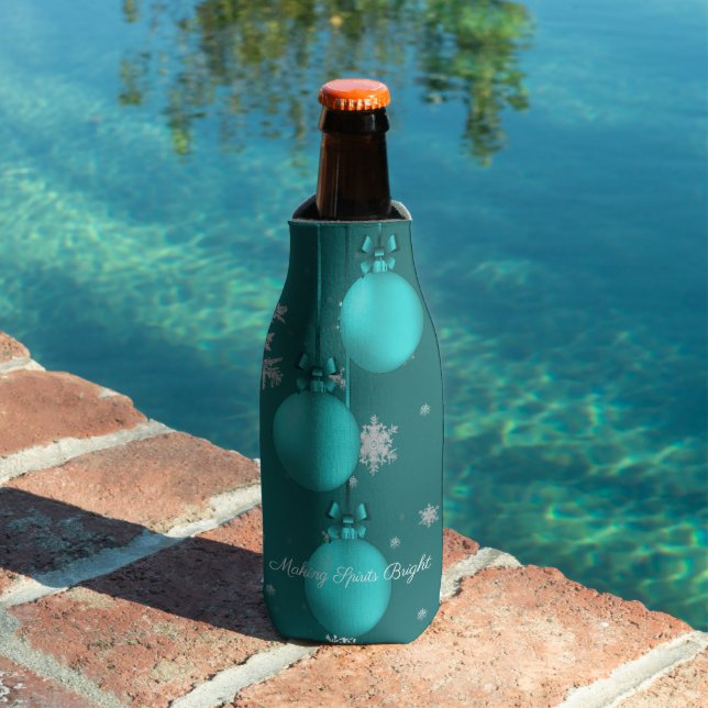 Teal Christmas Ornaments Bottle Cooler (In Situ Pool)