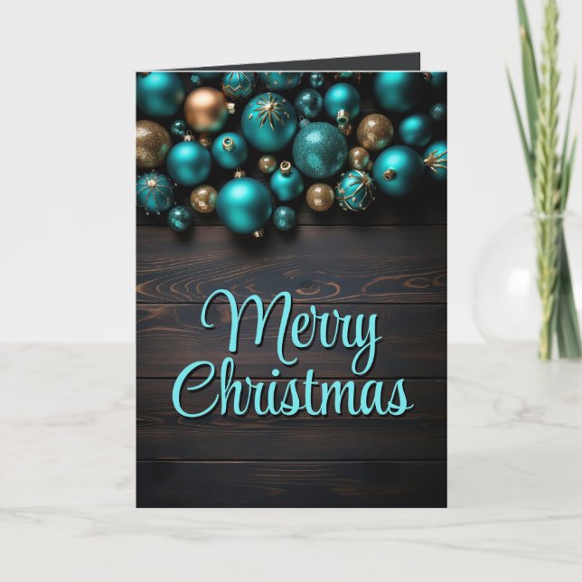 Teal Christmas Ornaments Holiday Card (Front)
