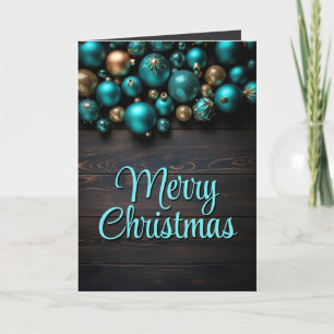 Teal Christmas Ornaments Holiday Card