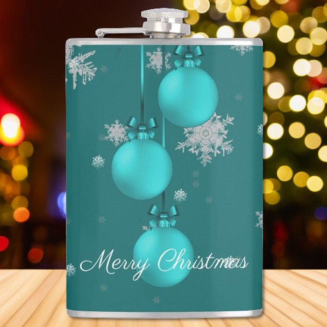Teal Christmas Ornaments Holiday Flask (Teal Christmas Ornaments Holiday Flask)