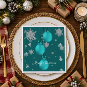 Teal Christmas Ornaments Paper Napkin