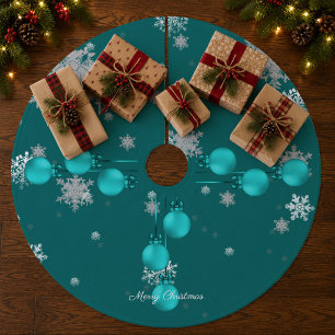 Teal Christmas Ornaments Tree Skirt