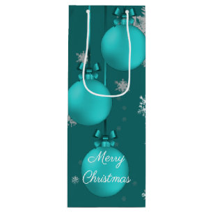 Teal Christmas Ornaments Wine Gift Bag
