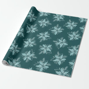 Teal Christmas Poinsettia Flower Holiday Wrapping  Wrapping Paper