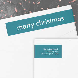 Teal Christmas Smoke Blue Minimal Return Address Wrap Around Label