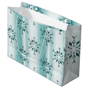 Teal Christmas Snowflakes Large Gift Bag