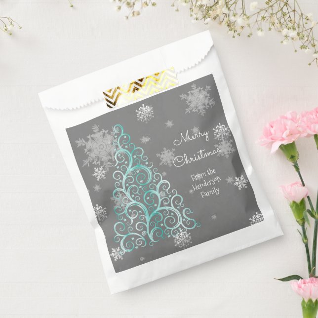 Teal Christmas Tree and Snowflakes Favour Bag (Sealed)
