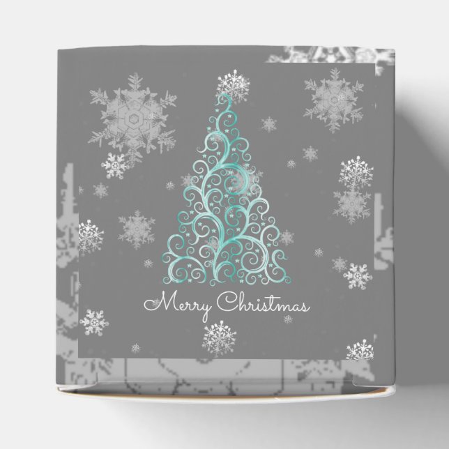 Teal Christmas Tree and Snowflakes Favour Box (Top)