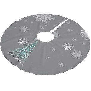 Teal Christmas Tree and Snowflakes Tree Skirt