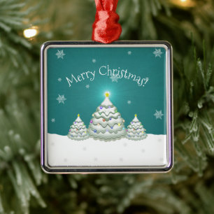 Teal Christmas Tree Ceramic Ornament