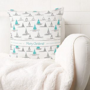 Teal Christmas Tree Pattern#5 ID1009 Cushion