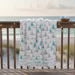 Teal Christmas Tree Pattern#5 ID1009 Fleece Blanket