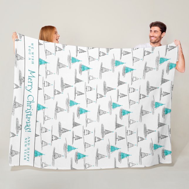 Teal Christmas Tree Pattern#5 ID1009 Fleece Blanket (In Situ)