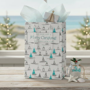Teal Christmas Tree Pattern#5 ID1009 Medium Gift Bag
