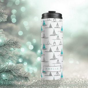 Teal Christmas Tree Pattern#5 ID1009 Thermal Tumbler