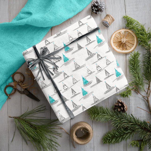 Teal Christmas Tree Pattern#5 ID1009 Wrapping Paper (Creator Uploaded)