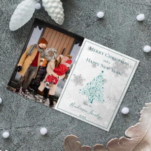 Teal Christmas Tree Photo Holiday Card