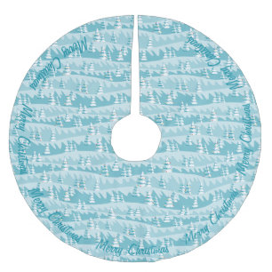 Teal Christmas Trees Brushed Polyester Tree Skirt