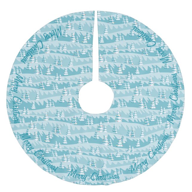 Teal Christmas Trees Brushed Polyester Tree Skirt (Front)