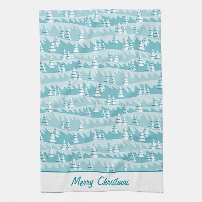 Teal Christmas Trees Tea Towel (Vertical)