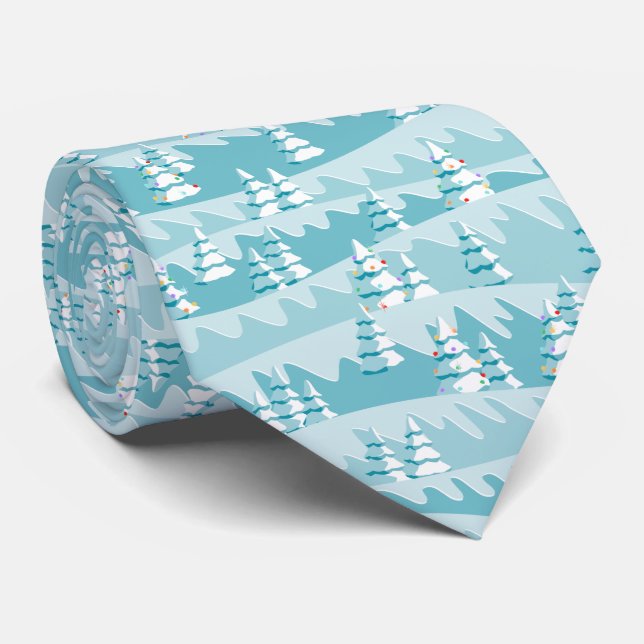 Teal Christmas Trees Tie (Rolled)