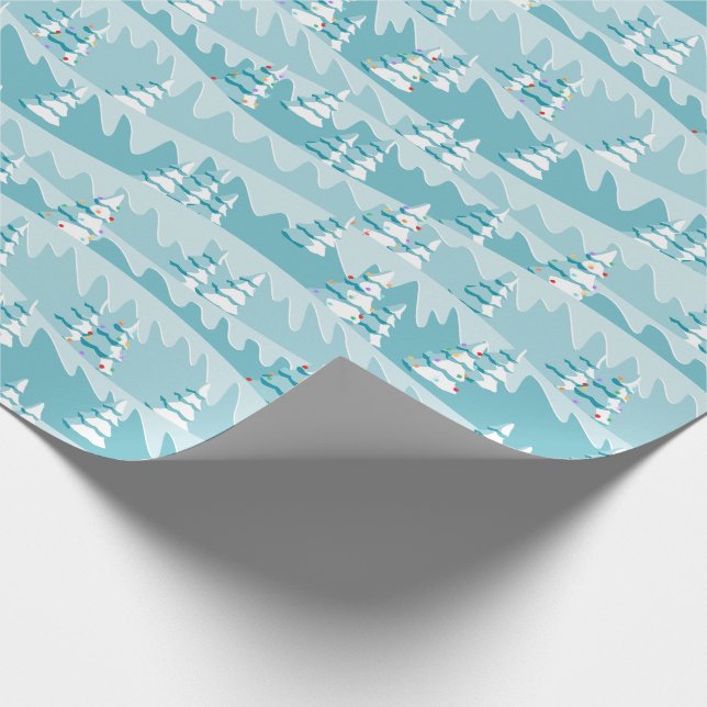 Teal Christmas Trees Wrapping Paper (Corner)