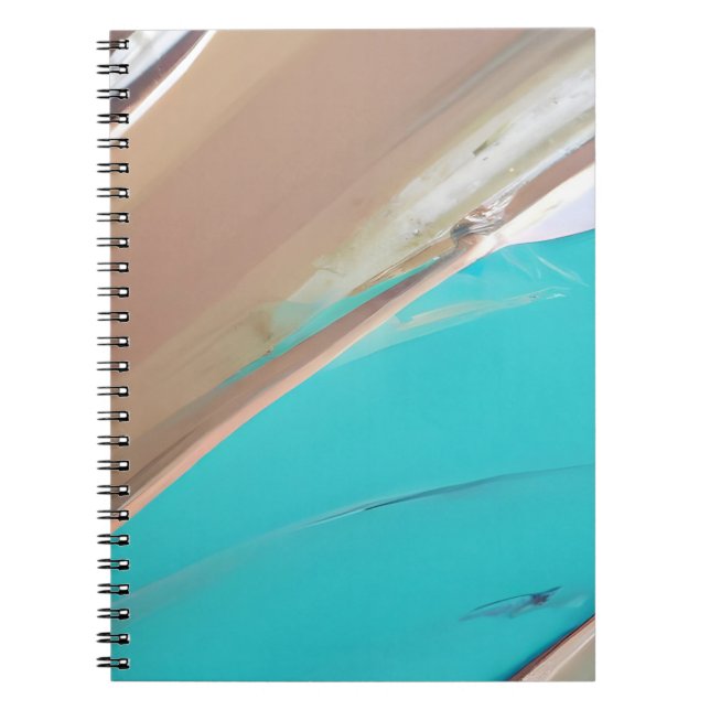 Teal Chrome Abstract Retro Shine Notebook (Front)