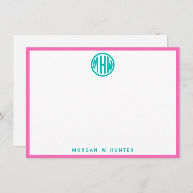 Teal Circle Monogram Font DIY BG Thank You Card (Front/Back)