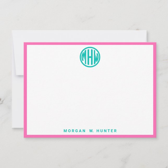 Teal Circle Monogram Font Moroccan #5DS DIY BG Thank You Card (Front)