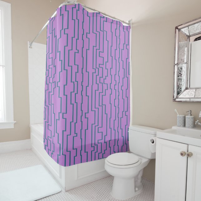 Teal Circuit Lines  Shower Curtain (In Situ)