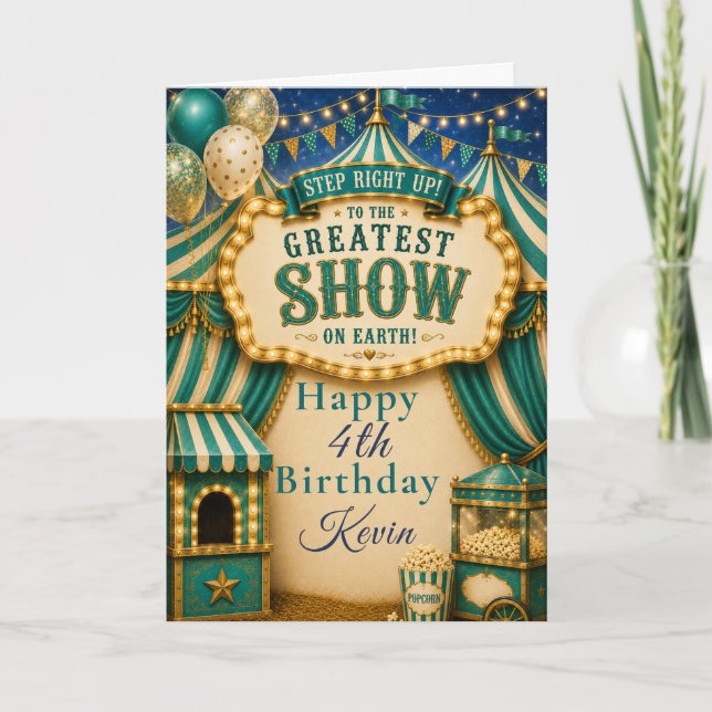 Teal Circus Party Card (Front)