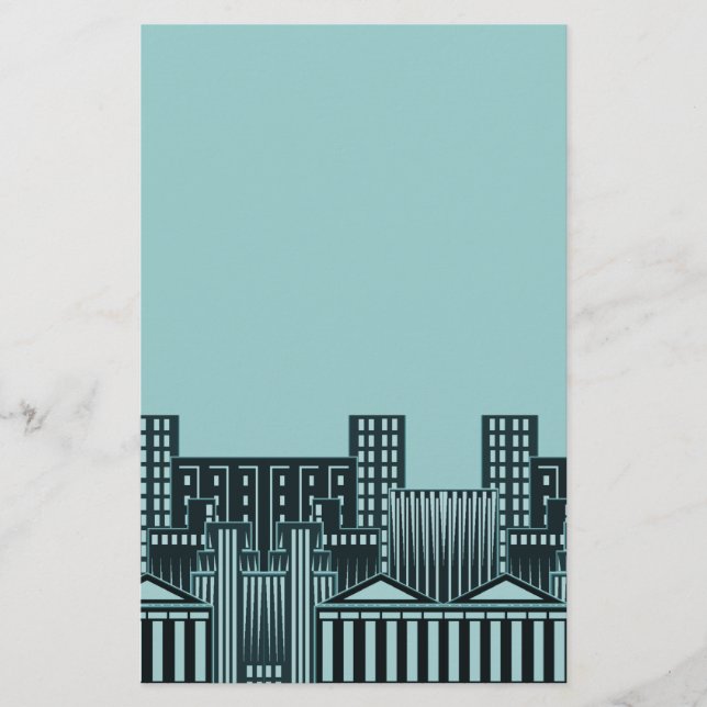 Teal Cityscape Stationery Paper Concrete Jungle (Front)
