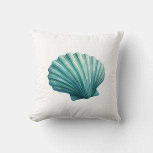 Teal Clam Shell Beach Nautical Coastal Seashell Cushion