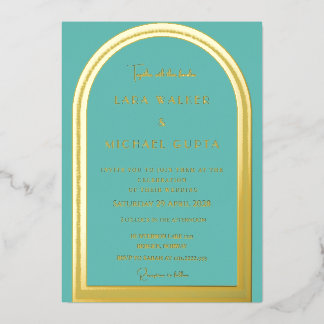 Teal Classic Arch Foil Wedding Invitation