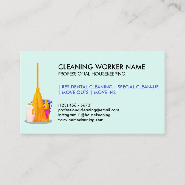teal Cleaning Service Housekeeper Janitorial Business Card (Front)
